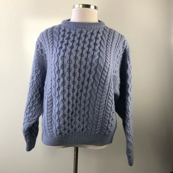 Cladyknit Sweaters - Cladyknit 100% Irish Wool Chunky Cable Knit Sweater Lavender Lilac Large HW9891